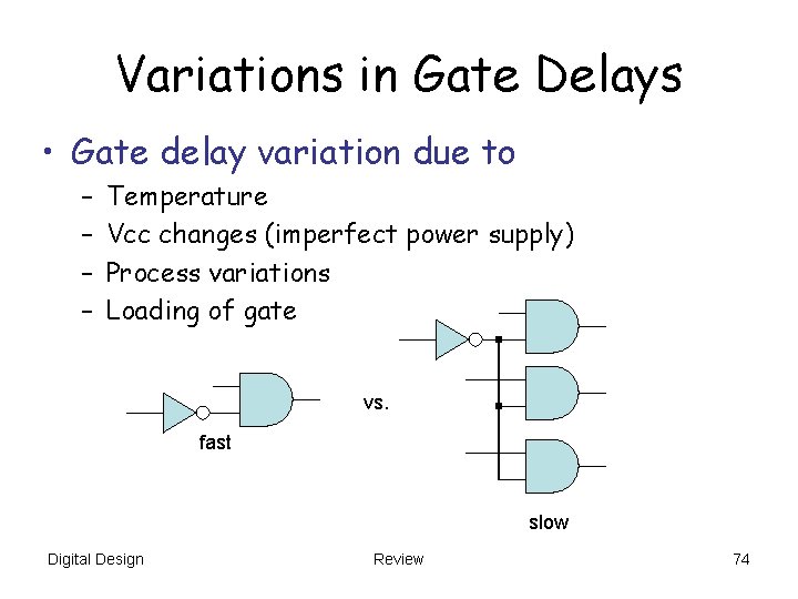 Variations in Gate Delays • Gate delay variation due to – – Temperature Vcc Variations in Gate Delays • Gate delay variation due to – – Temperature Vcc