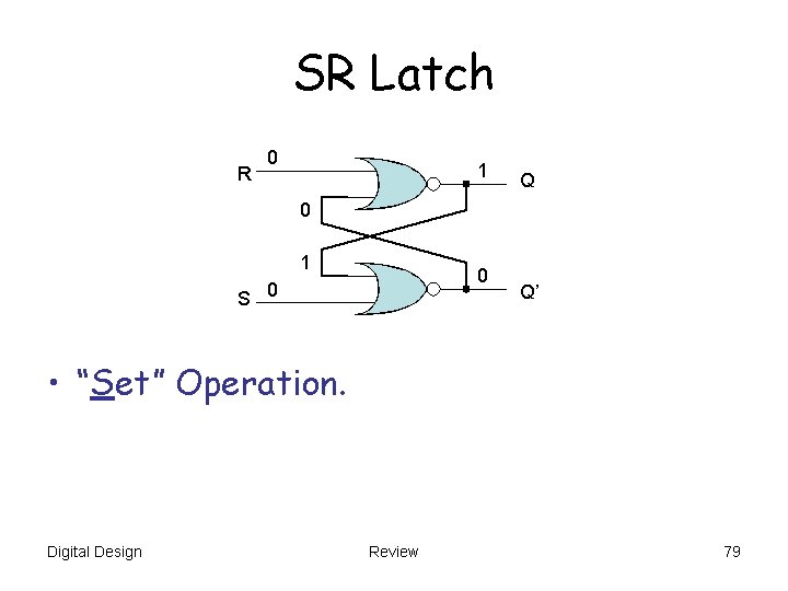 SR Latch R 0 0 1 Q 1 0 0 1 1 0 1 SR Latch R 0 0 1 Q 1 0 0 1 1 0 1
