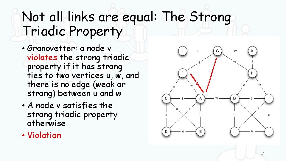 Not all links are equal: The Strong Triadic Property • Granovetter: a node v