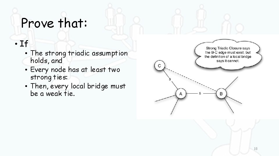 Prove that: • If • The strong triadic assumption holds, and • Every node