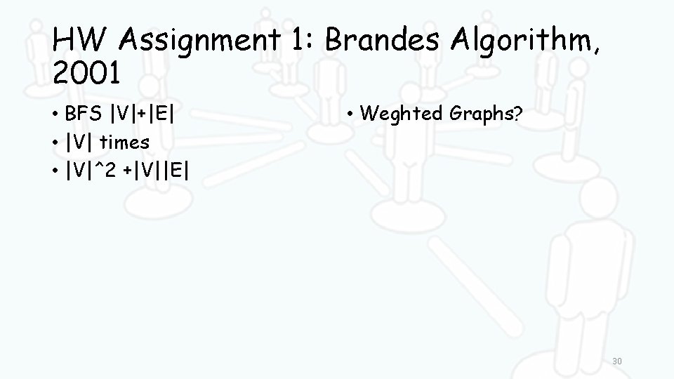 HW Assignment 1: Brandes Algorithm, 2001 • BFS |V|+|E| • |V| times • |V|^2