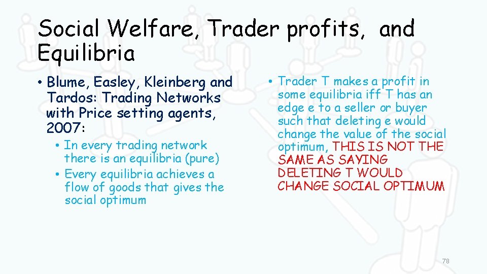 Social Welfare, Trader profits, and Equilibria • Blume, Easley, Kleinberg and Tardos: Trading Networks