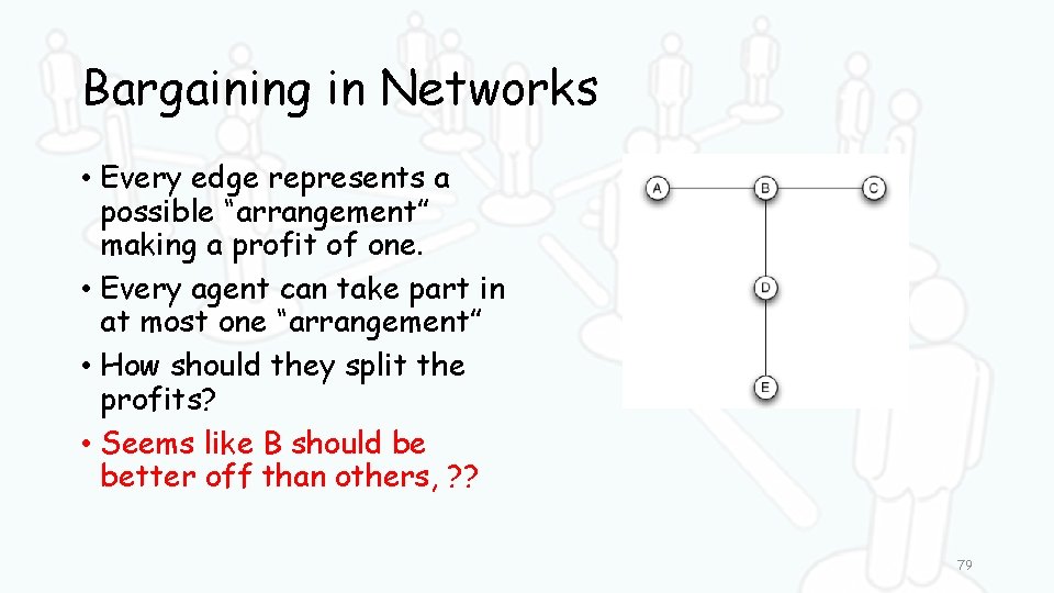 Bargaining in Networks • Every edge represents a possible “arrangement” making a profit of