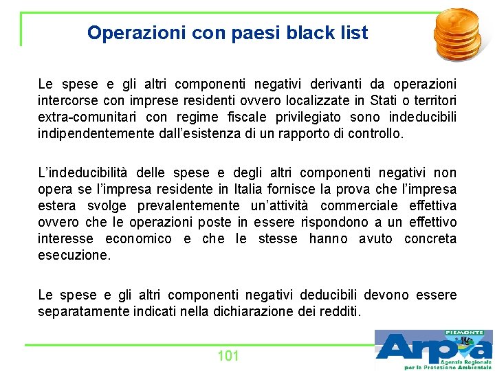 Operazioni con paesi black list Le spese e gli altri componenti negativi derivanti da