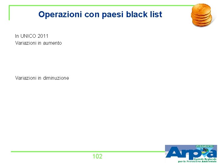 Operazioni con paesi black list In UNICO 2011 Variazioni in aumento Variazioni in diminuzione