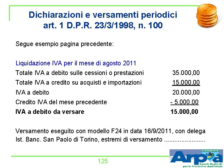 Dichiarazioni e versamenti periodici art. 1 D. P. R. 23/3/1998, n. 100 Segue esempio