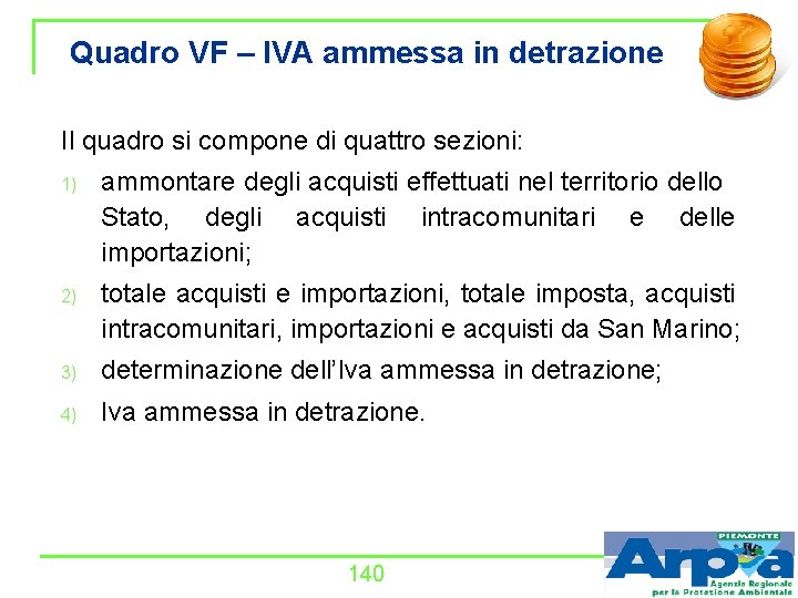 Quadro VF – IVA ammessa in detrazione Il quadro si compone di quattro sezioni: