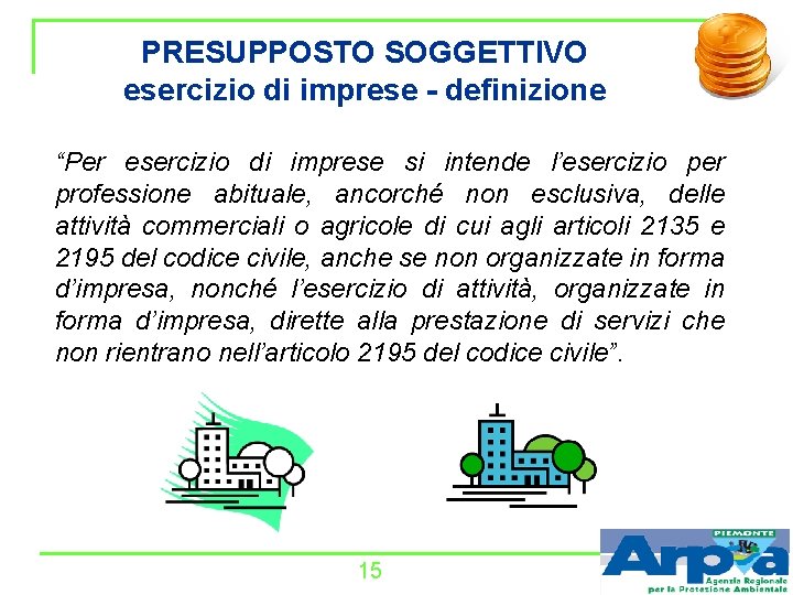 PRESUPPOSTO SOGGETTIVO esercizio di imprese - definizione “Per esercizio di imprese si intende l’esercizio