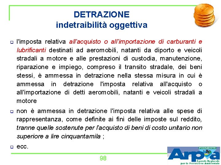 DETRAZIONE indetraibilità oggettiva q q q l'imposta relativa all'acquisto o all'importazione di carburanti e