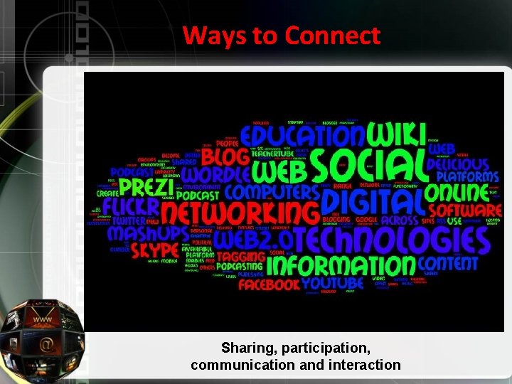 Ways to Connect Sharing, participation, communication and interaction 