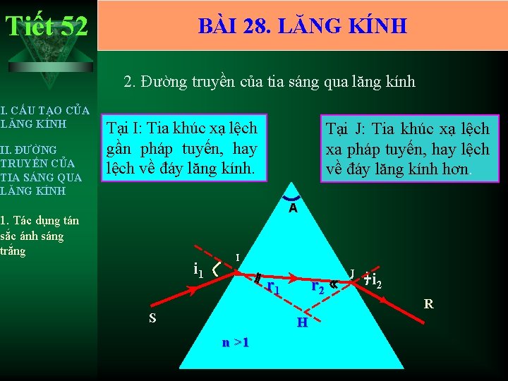 Tiết 52 BÀI 28. LĂNG KÍNH 2. Đường truyền của tia sáng qua lăng