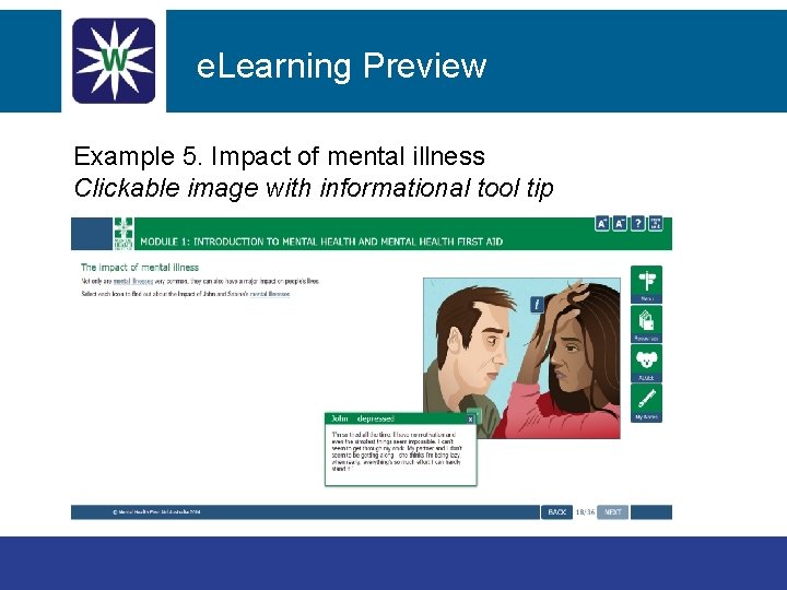 e. Learning Preview Revision – Module 1 Example 5. Impact of mental illness Clickable