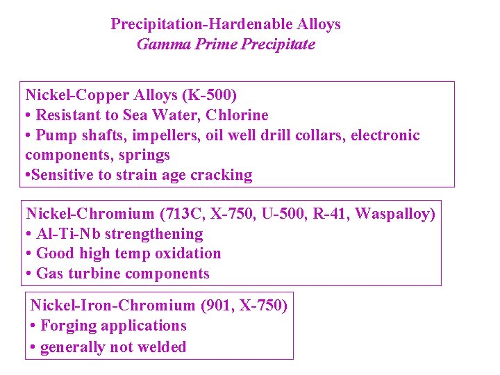 Precipitation-Hardenable Alloys Gamma Prime Precipitate Nickel-Copper Alloys (K-500) • Resistant to Sea Water, Chlorine