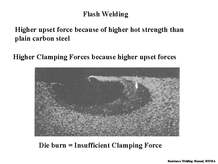 Flash Welding Higher upset force because of higher hot strength than plain carbon steel