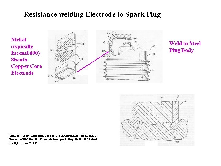 Resistance welding Electrode to Spark Plug Nickel (typically Inconel 600) Sheath Copper Core Electrode