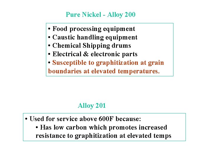 Pure Nickel - Alloy 200 • Food processing equipment • Caustic handling equipment •