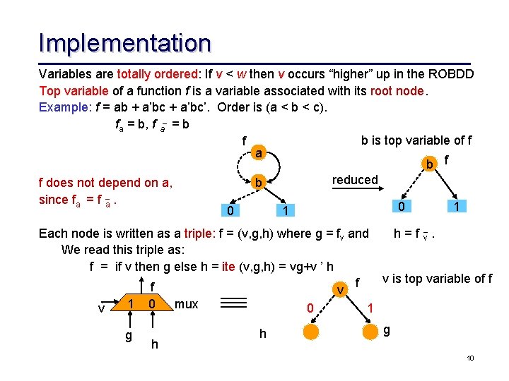 Implementation Variables are totally ordered: If v < w then v occurs “higher” up