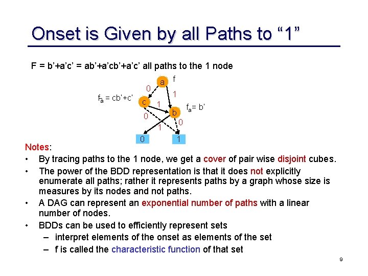 Onset is Given by all Paths to “ 1” F = b’+a’c’ = ab’+a’c’