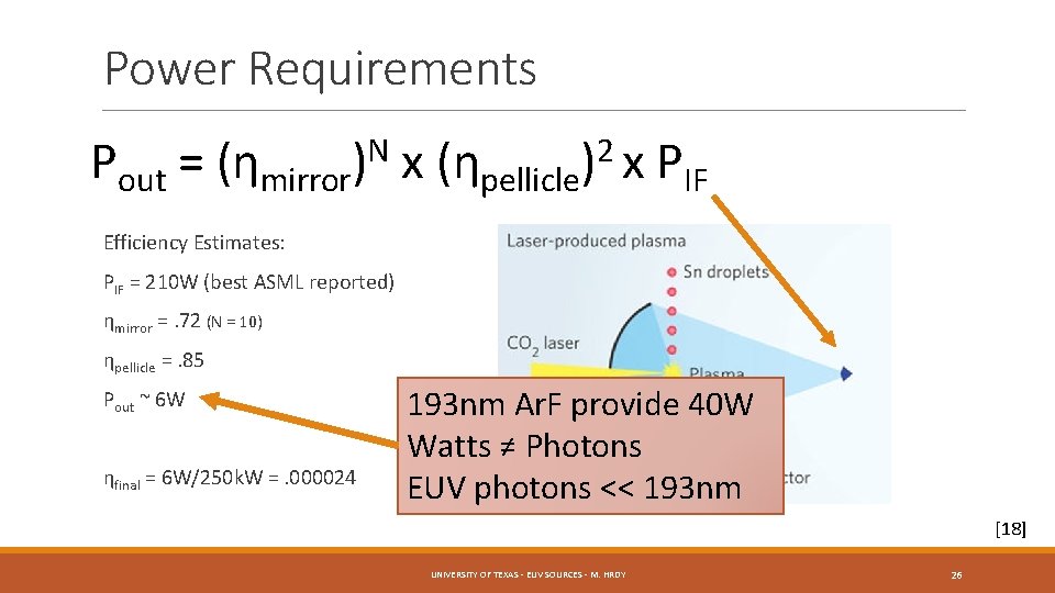 Power Requirements Pout = (ηmirror N ) x (η pellicle 2 ) x P