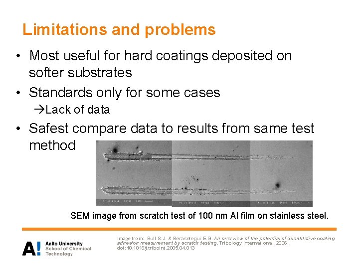 Limitations and problems • Most useful for hard coatings deposited on softer substrates •