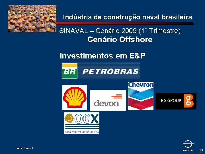 Indústria de construção naval brasileira SINAVAL – Cenário 2009 (1° Trimestre) Cenário Offshore Investimentos