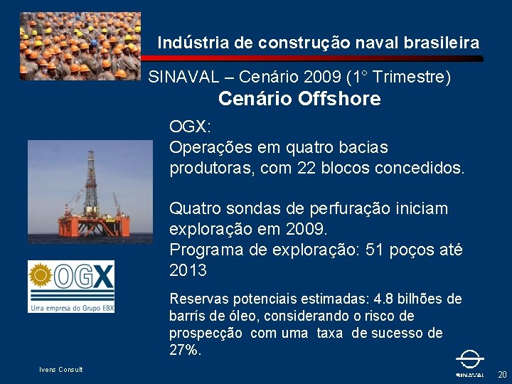 Indústria de construção naval brasileira SINAVAL – Cenário 2009 (1° Trimestre) Cenário Offshore OGX:
