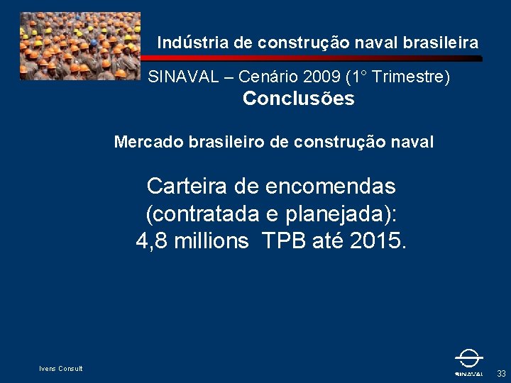 Indústria de construção naval brasileira SINAVAL – Cenário 2009 (1° Trimestre) Conclusões Mercado brasileiro