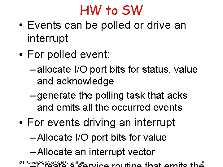 HW to SW • Events can be polled or drive an interrupt • For