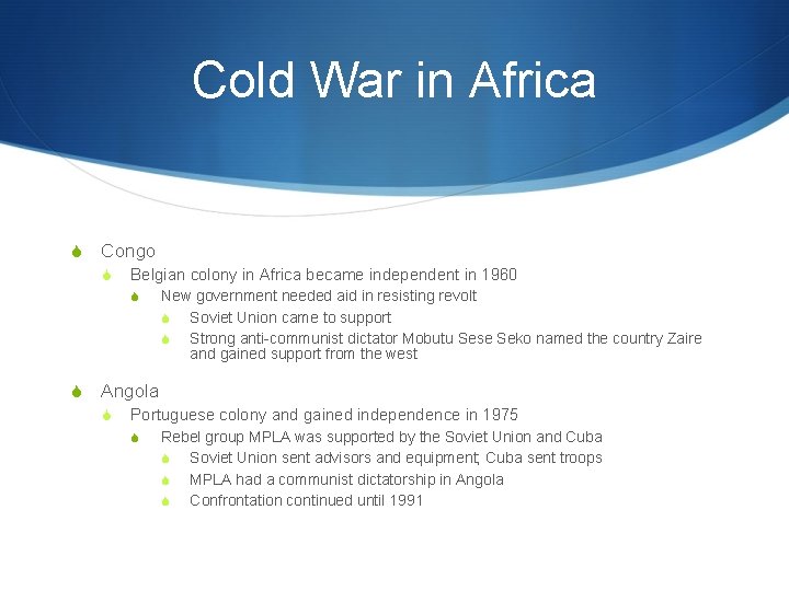 Cold War in Africa S Congo S Belgian colony in Africa became independent in