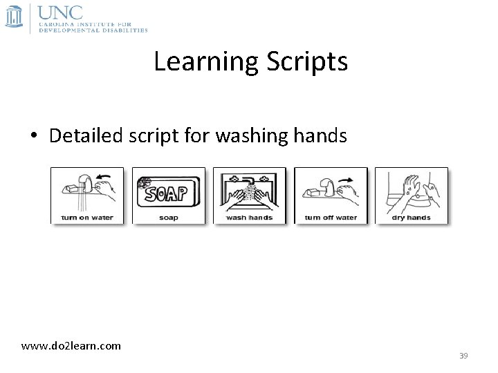 Learning Scripts • Detailed script for washing hands www. do 2 learn. com 39