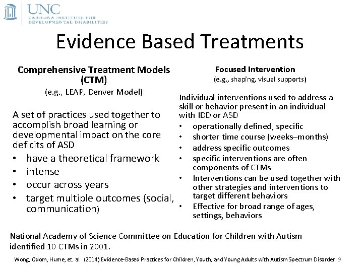 Evidence Based Treatments Comprehensive Treatment Models (CTM) (e. g. , LEAP, Denver Model) A