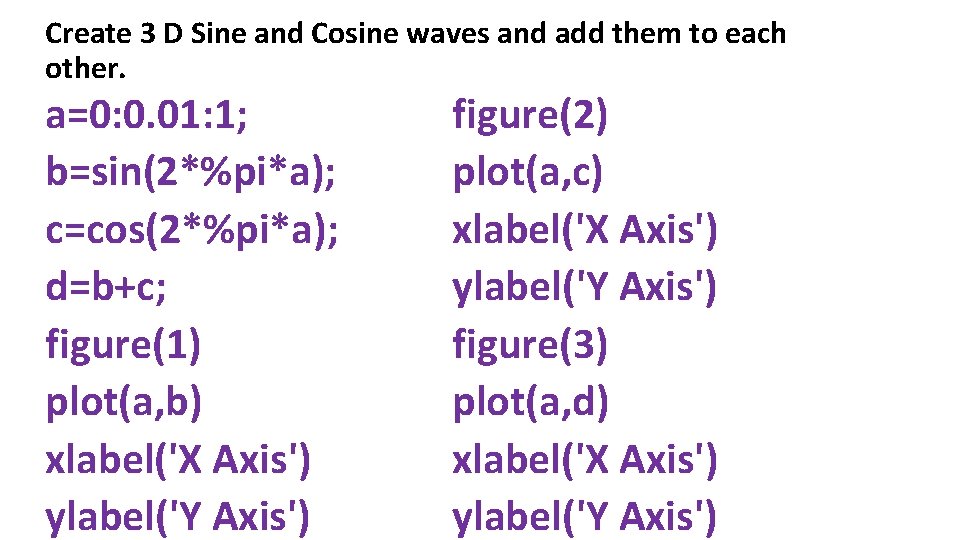 Create 3 D Sine and Cosine waves and add them to each other. a=0: