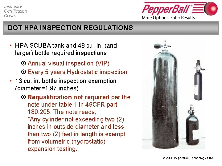 Instructor Certification Course DOT HPA INSPECTION REGULATIONS • HPA SCUBA tank and 48 cu.