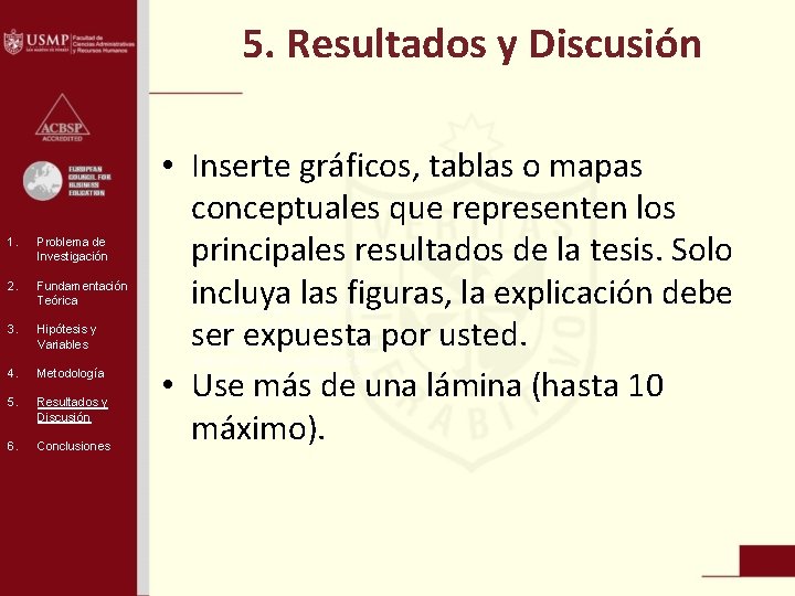 5. Resultados y Discusión 1. Problema de Investigación 2. Fundamentación Teórica 3. Hipótesis y