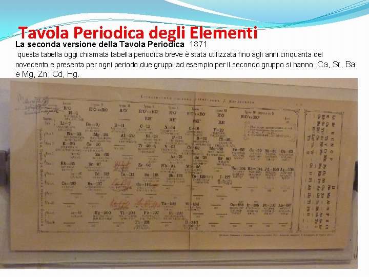Tavola Periodica degli Elementi La seconda versione della Tavola Periodica 1871 questa tabella oggi