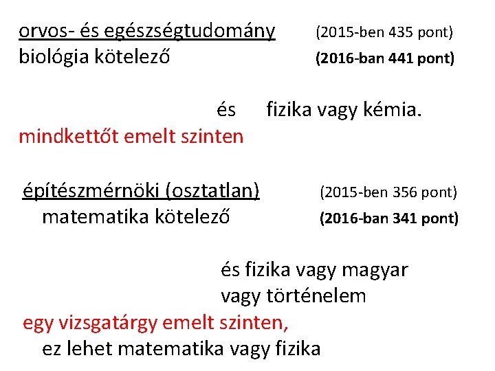 orvos- és egészségtudomány biológia kötelező (2015 -ben 435 pont) (2016 -ban 441 pont) és orvos- és egészségtudomány biológia kötelező (2015 -ben 435 pont) (2016 -ban 441 pont) és