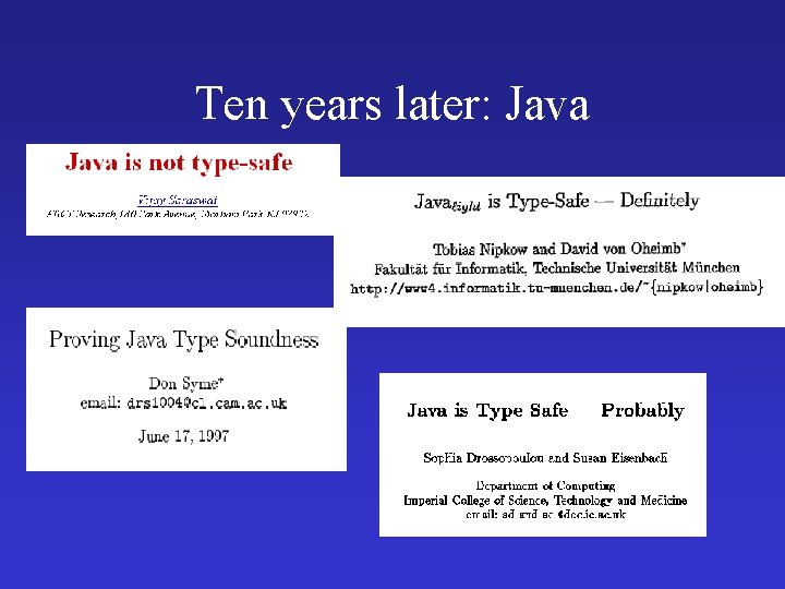 Ten years later: Java Ten years later: Java