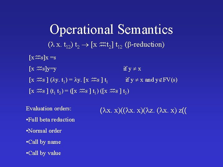 Operational Semantics ( x. t 12) t 2 [x t 2] t 12 (