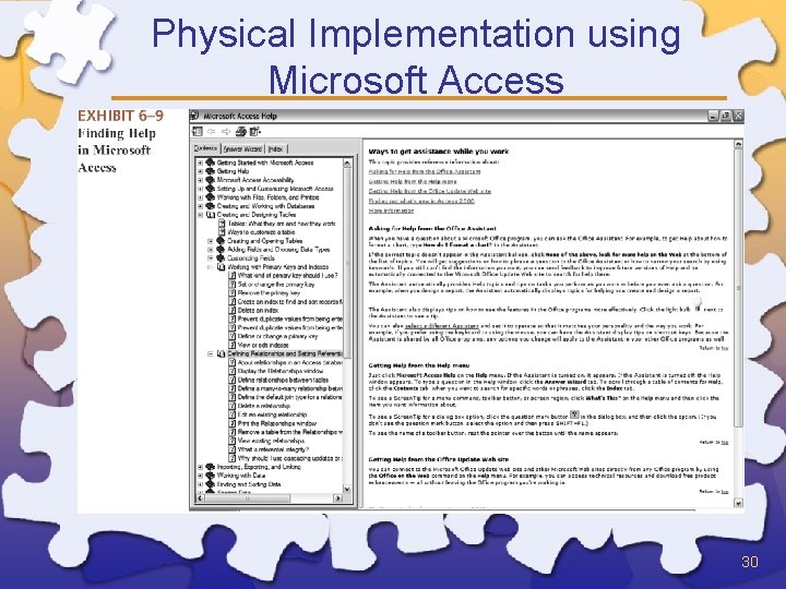 Physical Implementation using Microsoft Access 30 