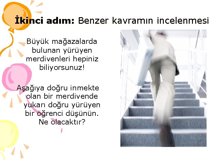 İkinci adım: Benzer kavramın incelenmesi Büyük mağazalarda bulunan yürüyen merdivenleri hepiniz biliyorsunuz! Aşağıya doğru