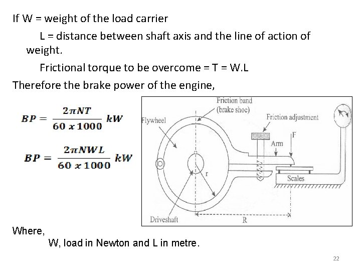 If W = weight of the load carrier L = distance between shaft axis