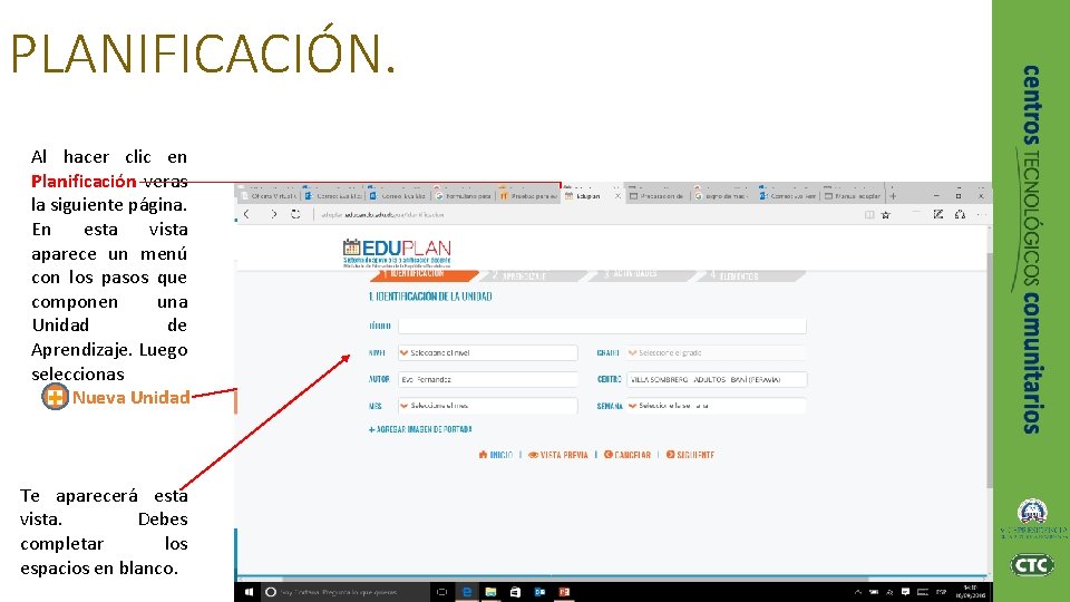 PLANIFICACIÓN. Al hacer clic en Planificación veras la siguiente página. En esta vista aparece