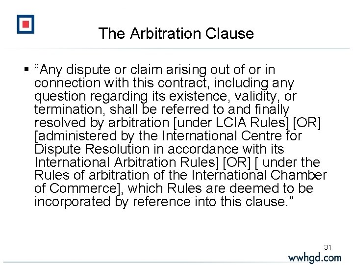 The Arbitration Clause § “Any dispute or claim arising out of or in connection