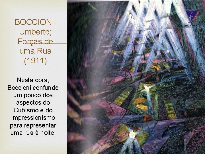 BOCCIONI, Umberto; Forças de uma Rua (1911) Nesta obra, Boccioni confunde um pouco dos