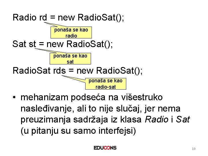 Radio rd = new Radio. Sat(); ponaša se kao radio Sat st = new