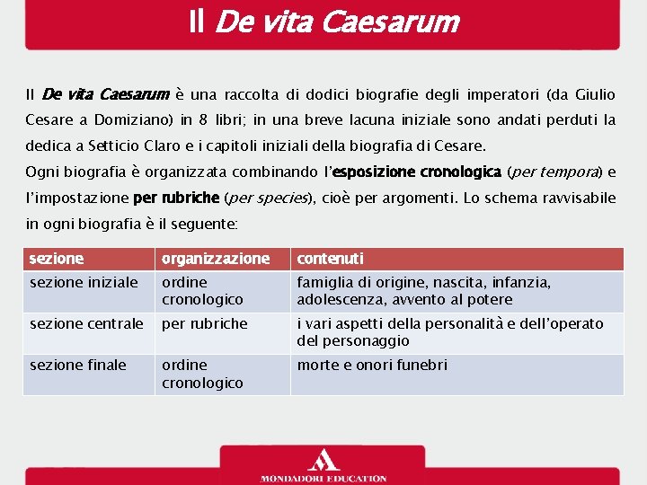 Il De vita Caesarum è una raccolta di dodici biografie degli imperatori (da Giulio