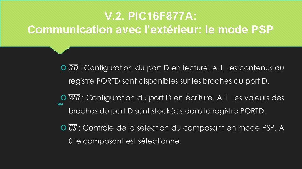 V. 2. PIC 16 F 877 A: Communication avec l’extérieur: le mode PSP 