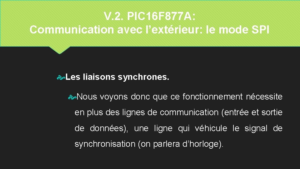 V. 2. PIC 16 F 877 A: Communication avec l’extérieur: le mode SPI Les