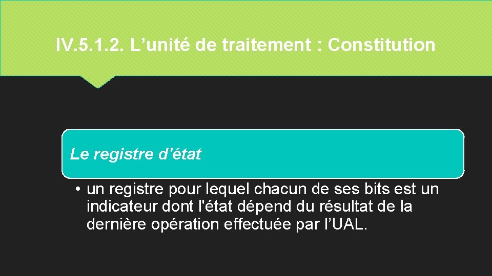 IV. 5. 1. 2. L’unité de traitement : Constitution Le registre d'état • un