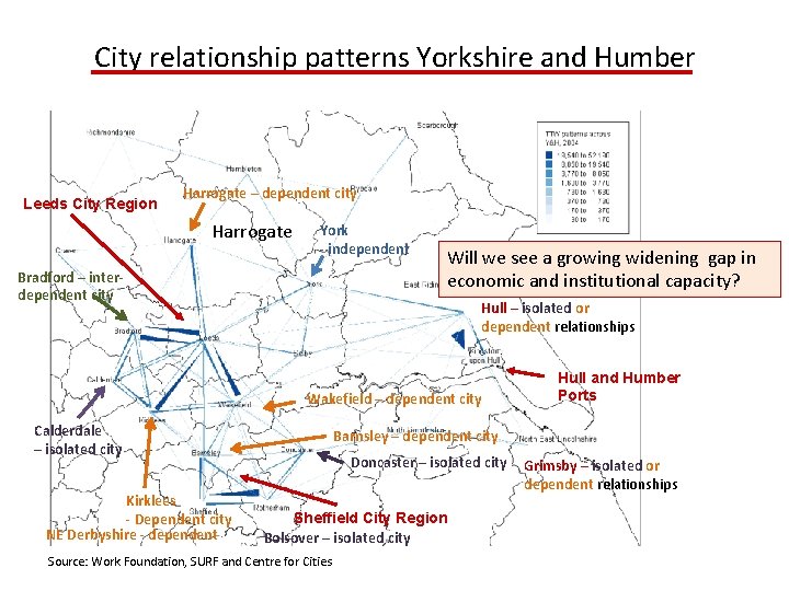 City relationship patterns Yorkshire and Humber Leeds City Region Harrogate – dependent city Harrogate